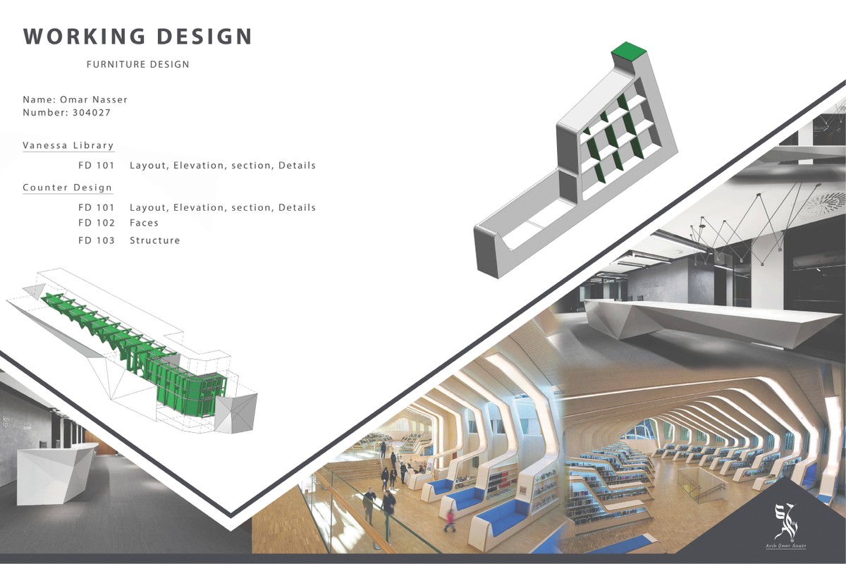 رسومات تنفيذية لمكتبة وكونتر
