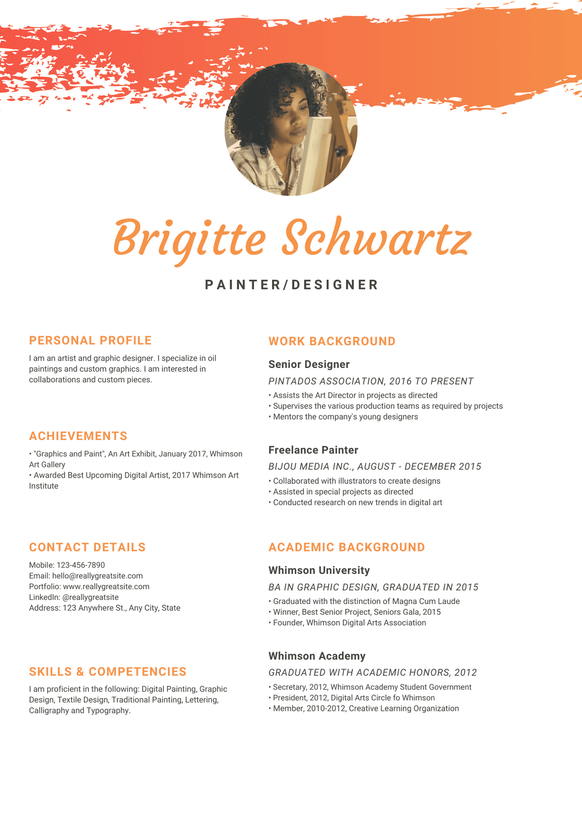 White_with_Orange_Watercolor_Creative_Resume