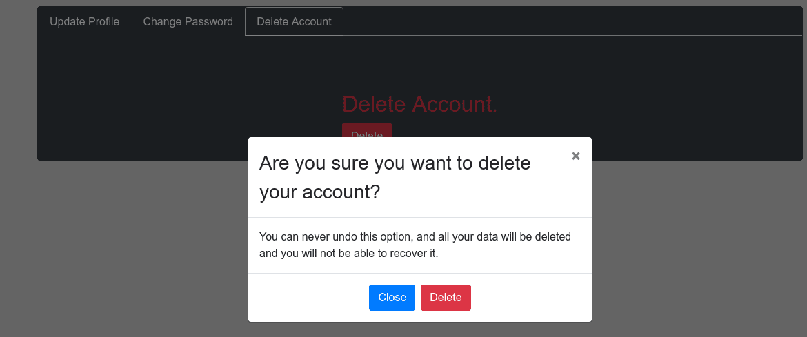 delete account
