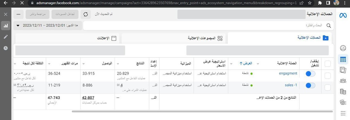 تم ربط ميتا وانستجرام وانشاء البيكسل الخاص بهم ثم البداء بحملات مخصصة بهدف التفاعل والمبيعات 