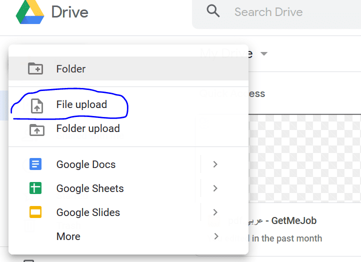 Select "File Upload" option