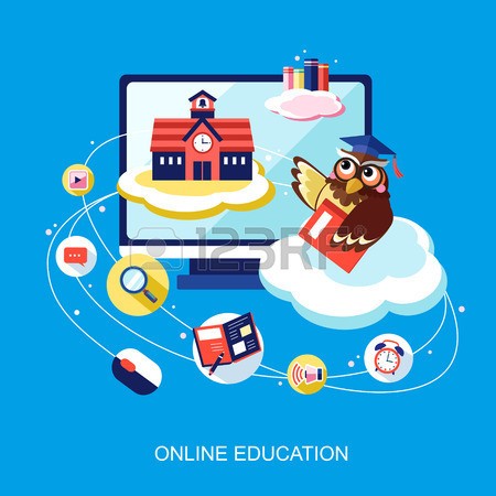 31266352-flat-design-for-online-education-concept-with-an-owl-over-blue