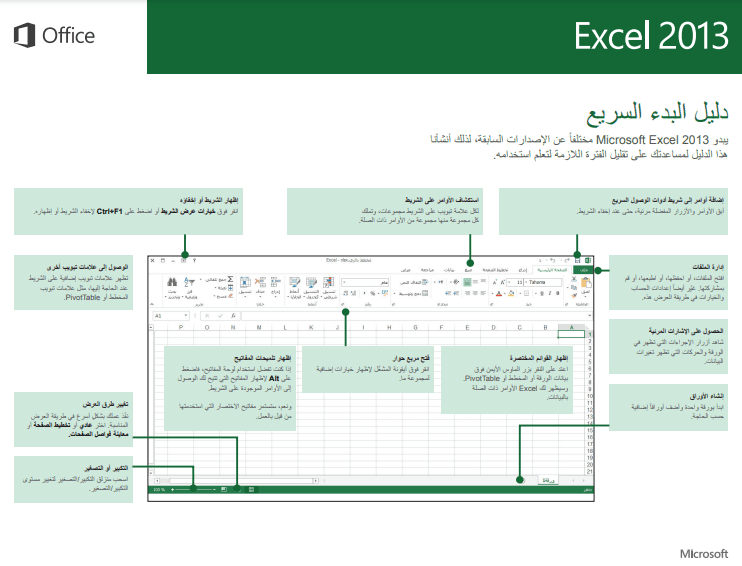 دليل البدء السريع لبرنامج Excel 2013