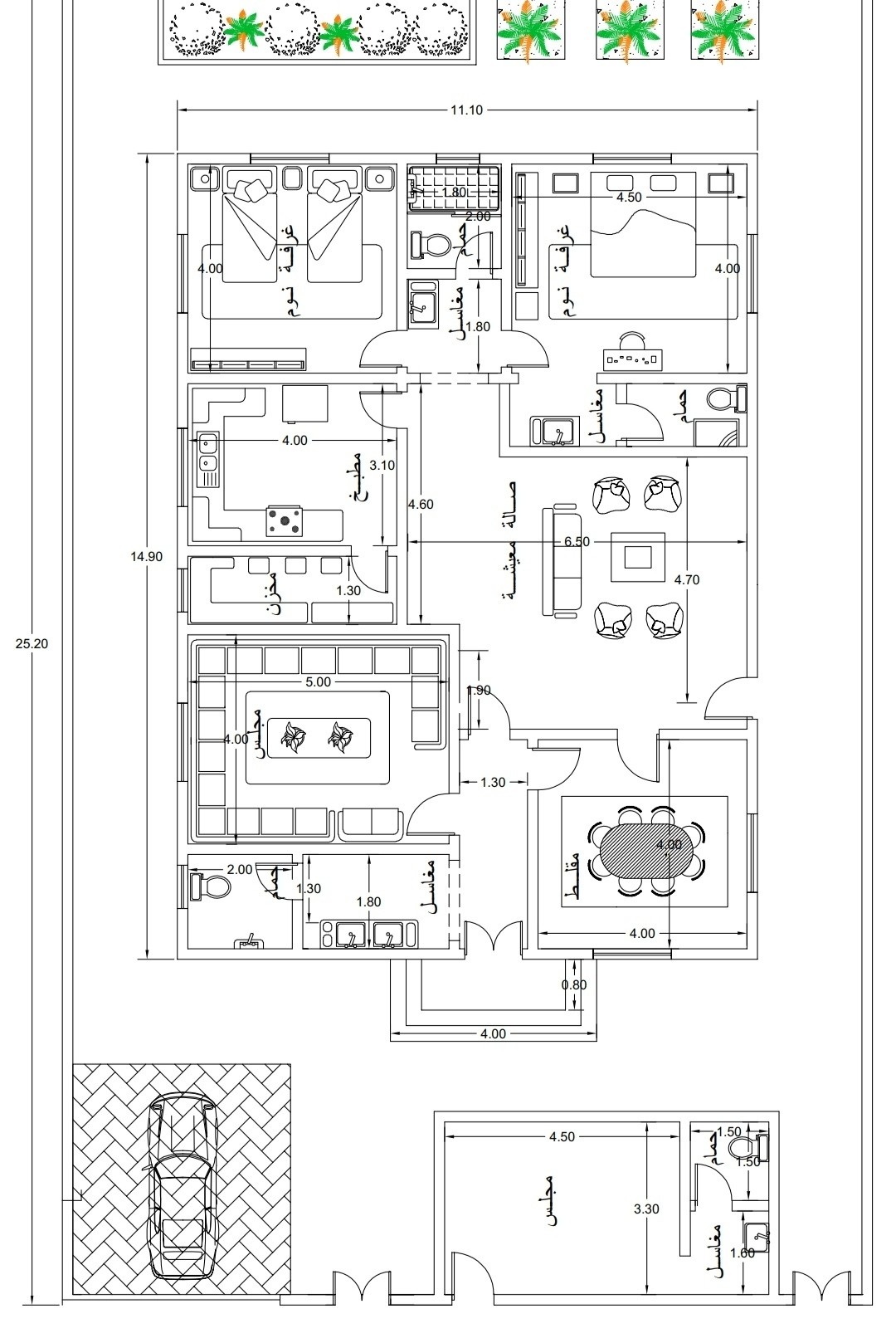 مخطط دور ارضي لفيلا بمساحة ٤٥٠ متر مربع