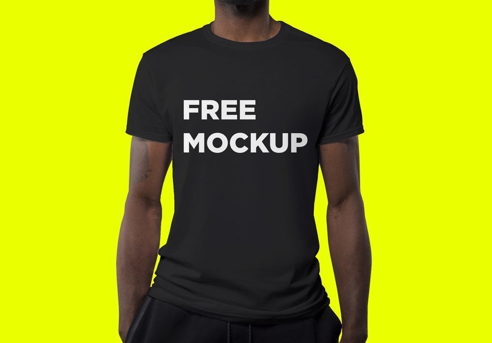 Man_wearing_black_T-Shirt_Mockup