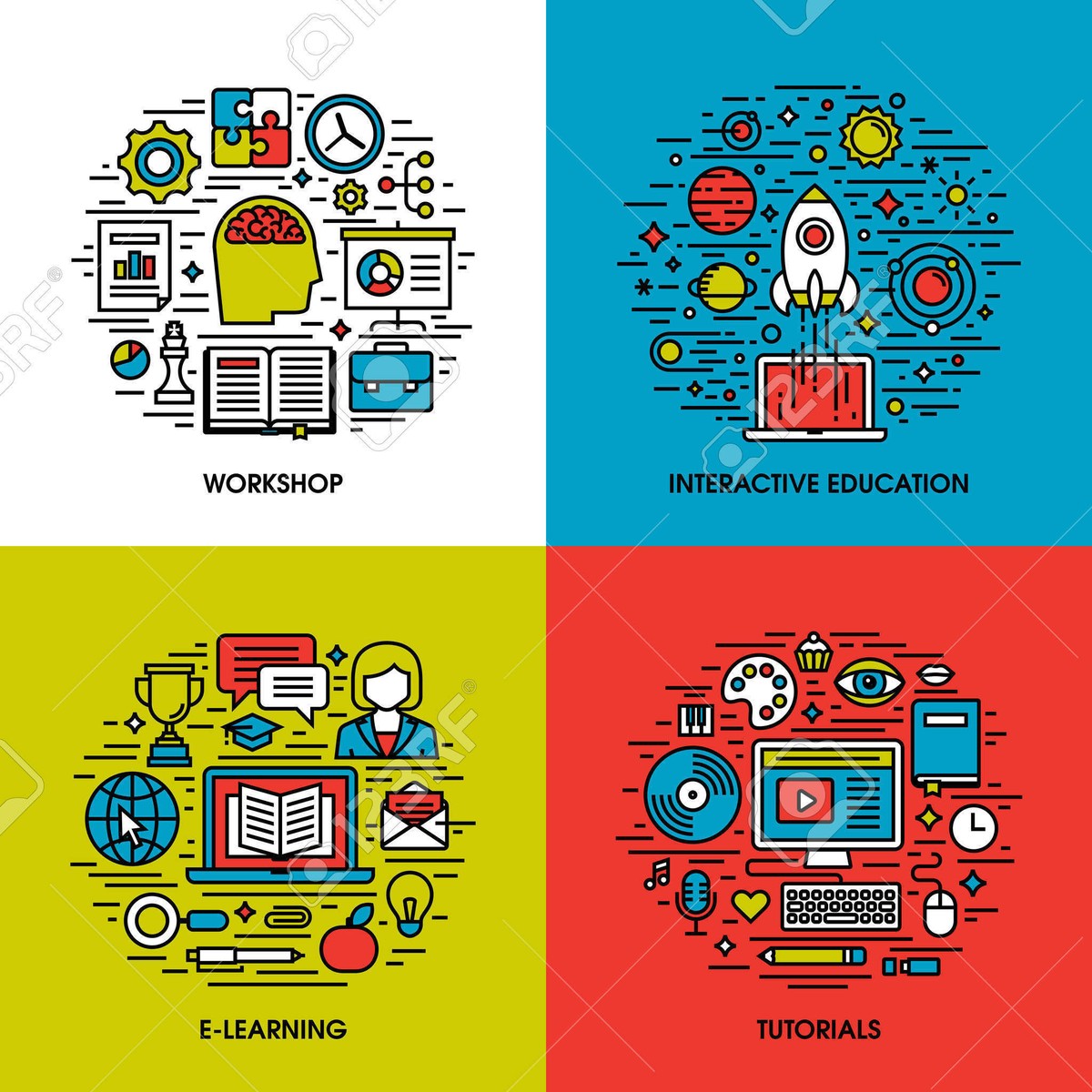 31418772-Flat-line-icons-set-of-workshop-interactive-education-e-learning-tutorials-Creative-design-e