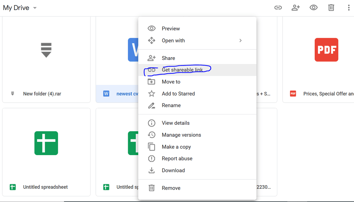 select option of "Get Shareable Link" 