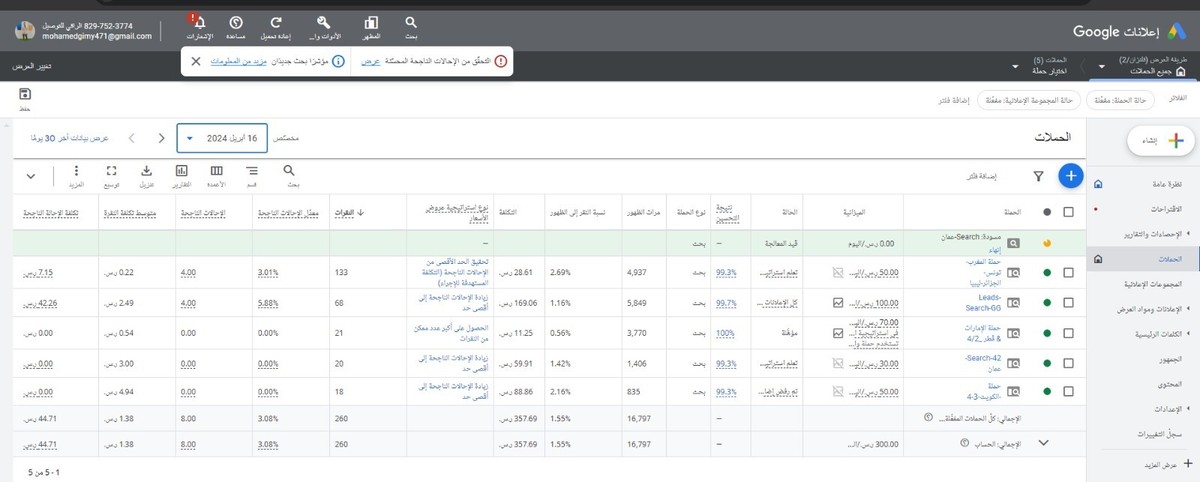 نتائج الحملات وتحقيق افضل احالات ناجحة على اقل ميزانية نعمل بها