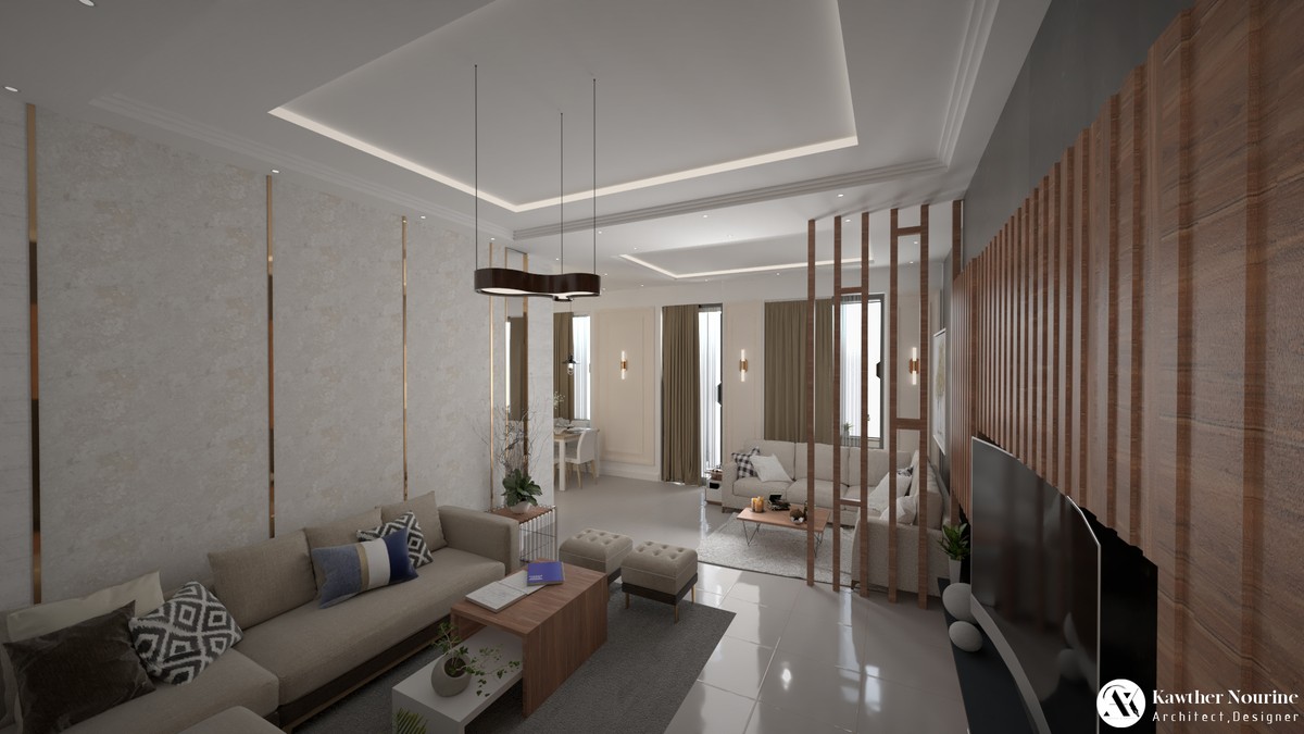 اقتراح 1 : تصميم صالون + مجلس يومي +  مطبخ