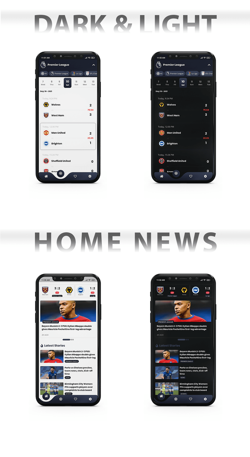 Flutter Football UI Kit: LiveScore & Chats Matches & News Sport ( ANDROID, IOS ) - 2