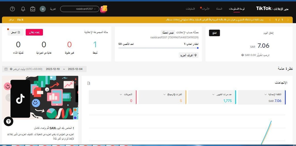 بداية اول حملة على tik tok ads