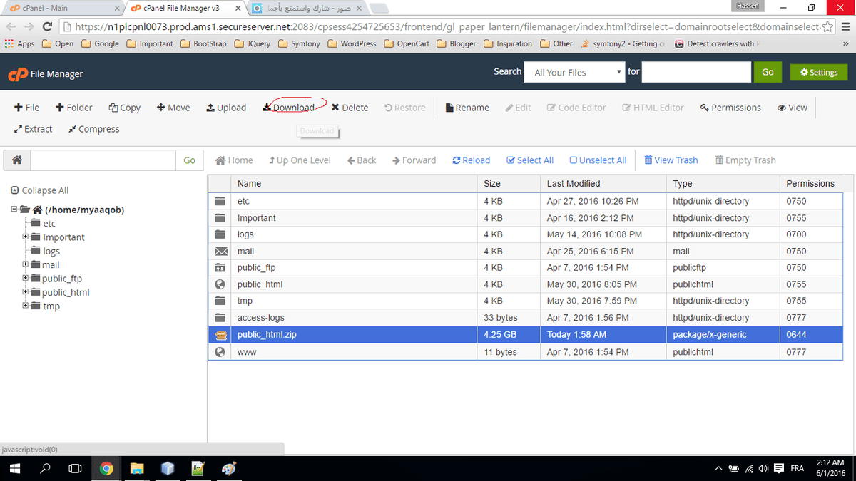 الان عندك نسخة احتياطية من الكود البرمجي (يمكنك تحميلها بالضغط على download)