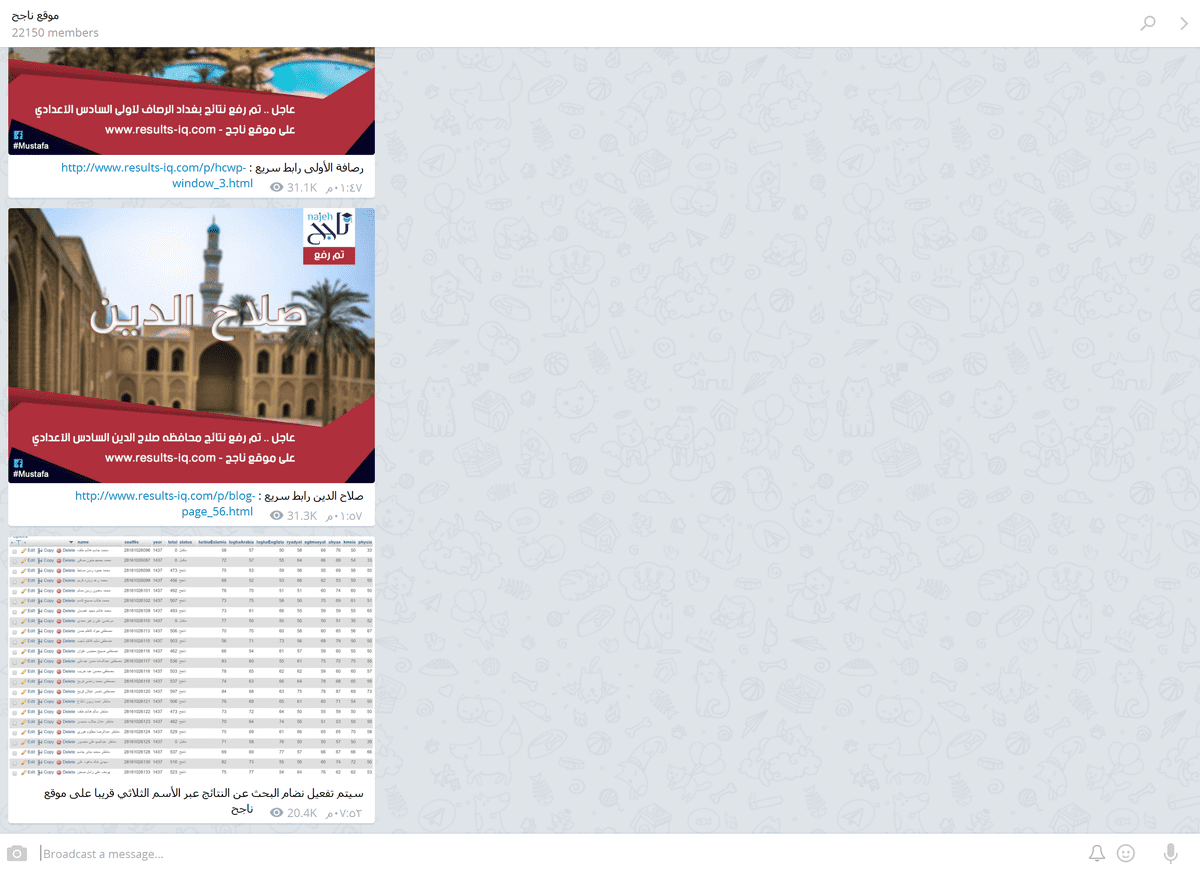 صورة لصفحة الموقع على تليجرام 