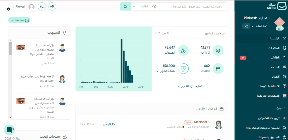 ادارة الموقع والمبيعات 