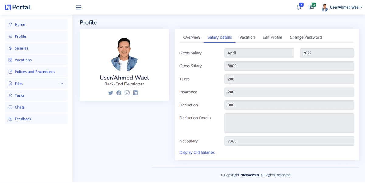 Profile Page & Salary of this Month