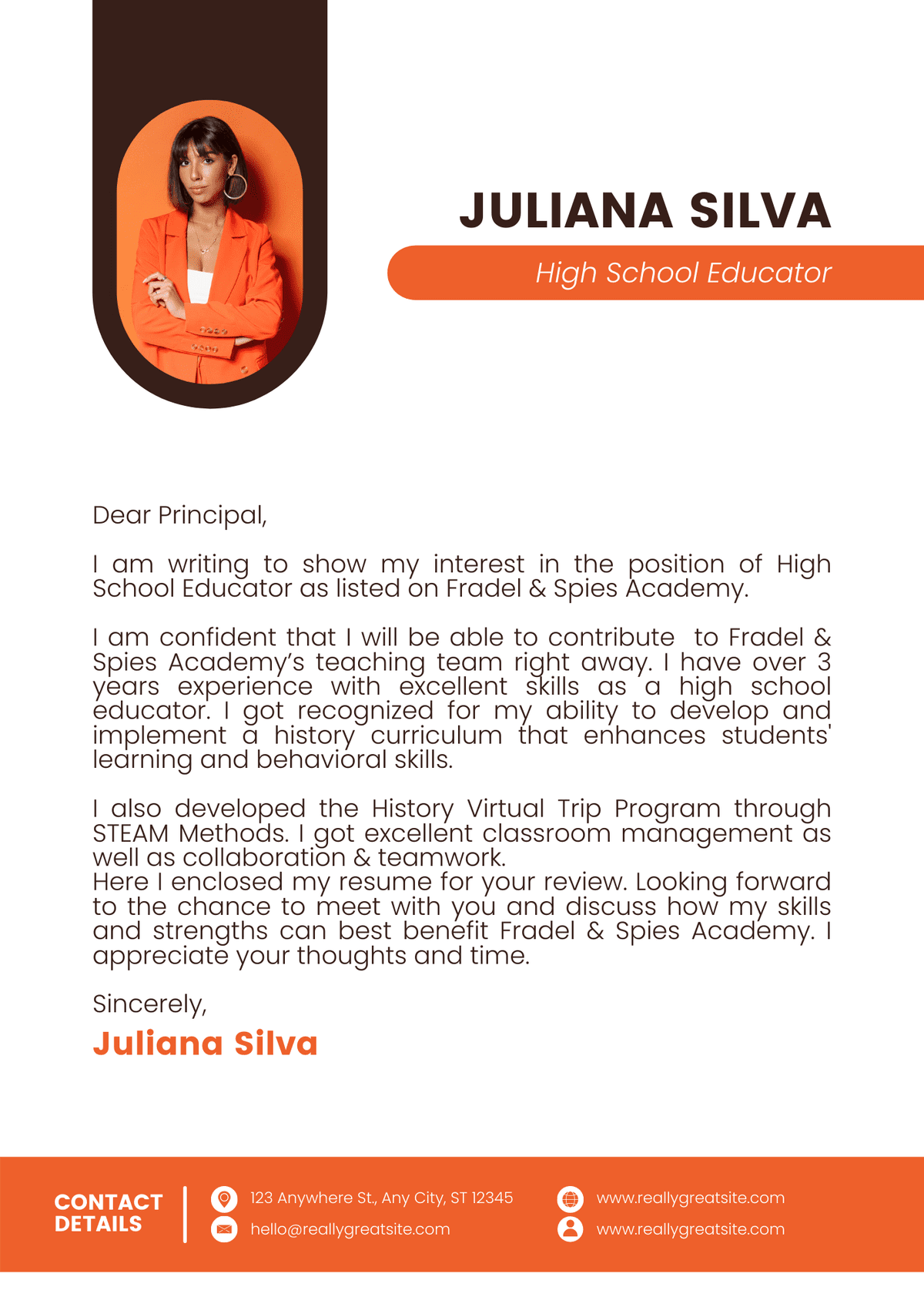 White___simple_Orange_Minimalist_High_School_Educator_Cover_Letters