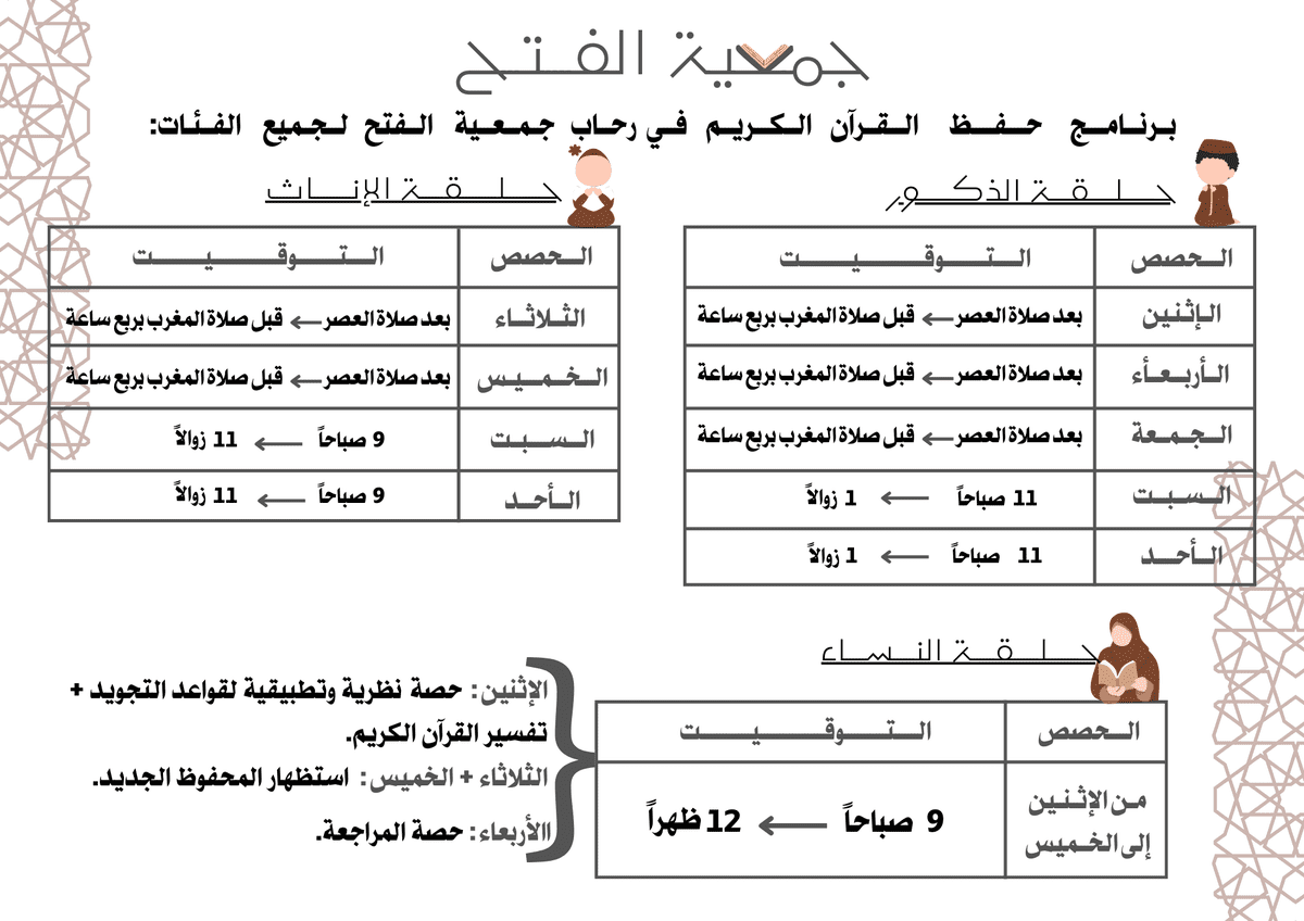 برناج حفظ القرآن الكريم في رحاب جمعية الفتح للتحفيظ.