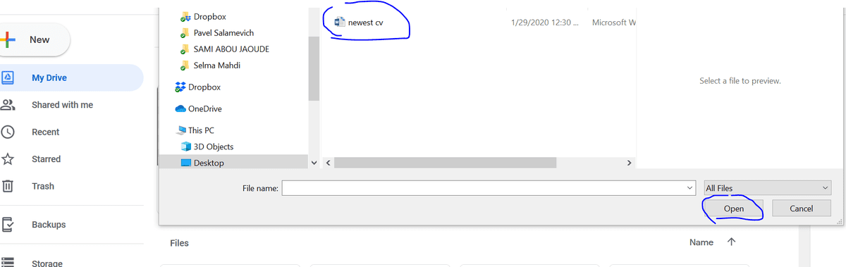 browse your PDF CV from your device and press open option