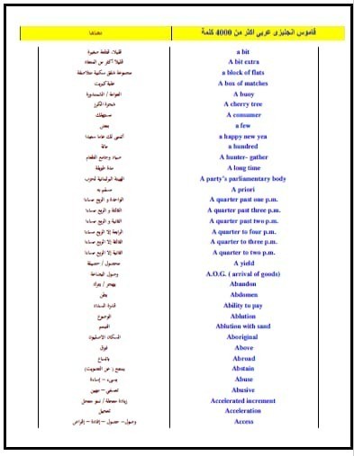 تحميل كتاب قاموس انجليزى عربى اكثر من 4000 كلمة