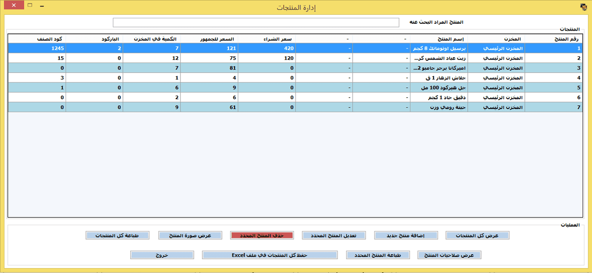واجهة ادارة الاصناف