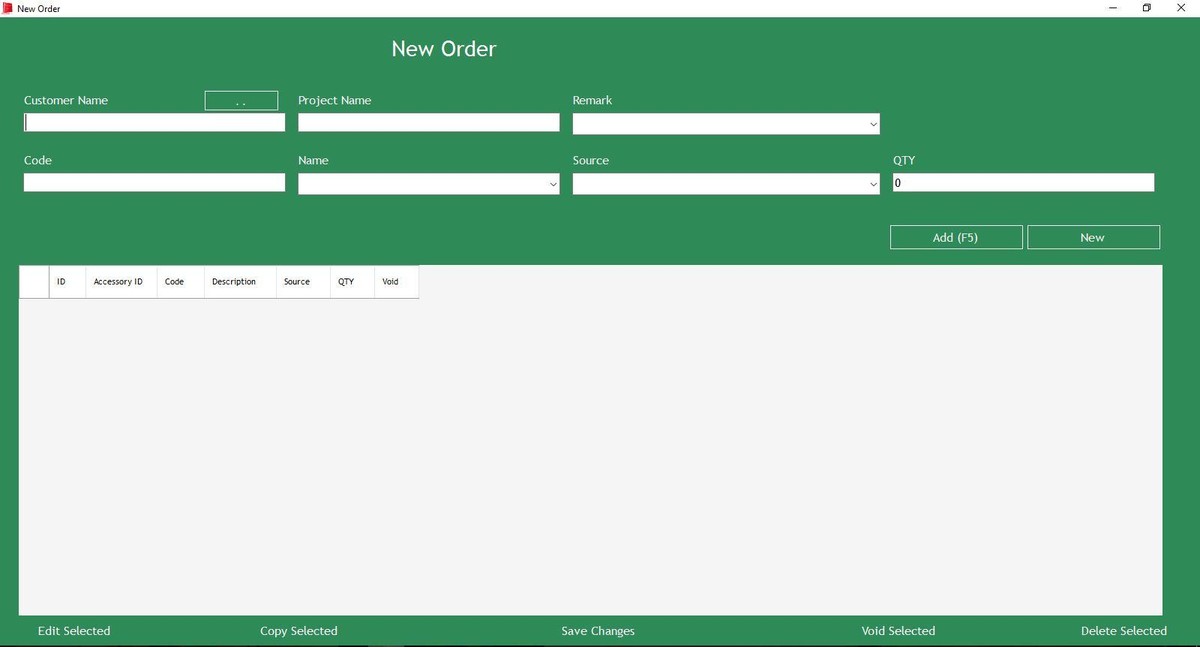 واجهة طلب اكسسوار