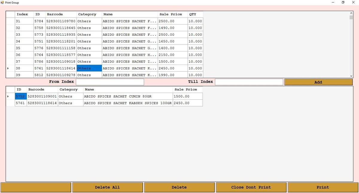 طباعة باركود لمجموعة من الأصناف