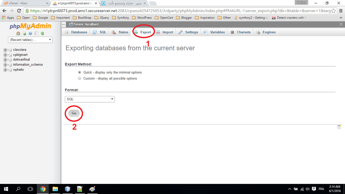 تقوم بالضغط على export ثم Go 