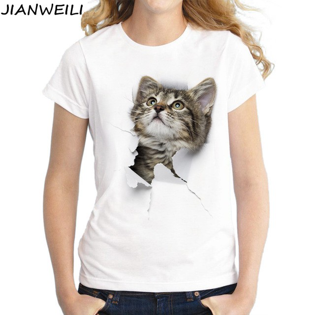 JIANWEILI-Summer-T-shirt-women-Naughty-Cat-3D-Lovely-Printing-Originality-O-Neck-harajuku-Short-Sleev