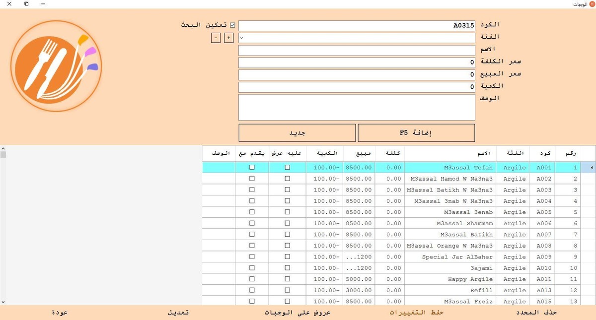 الوجبات المقدمة في المطعم