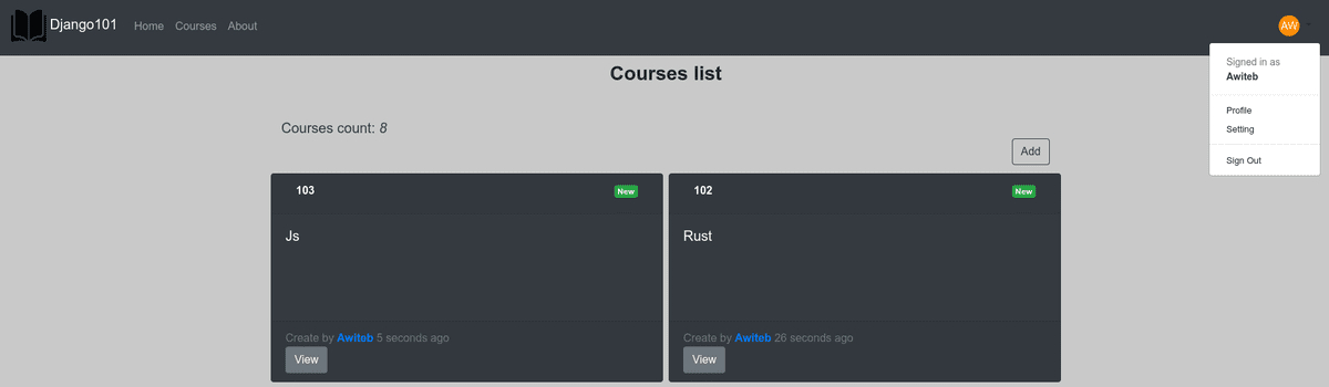 courses page