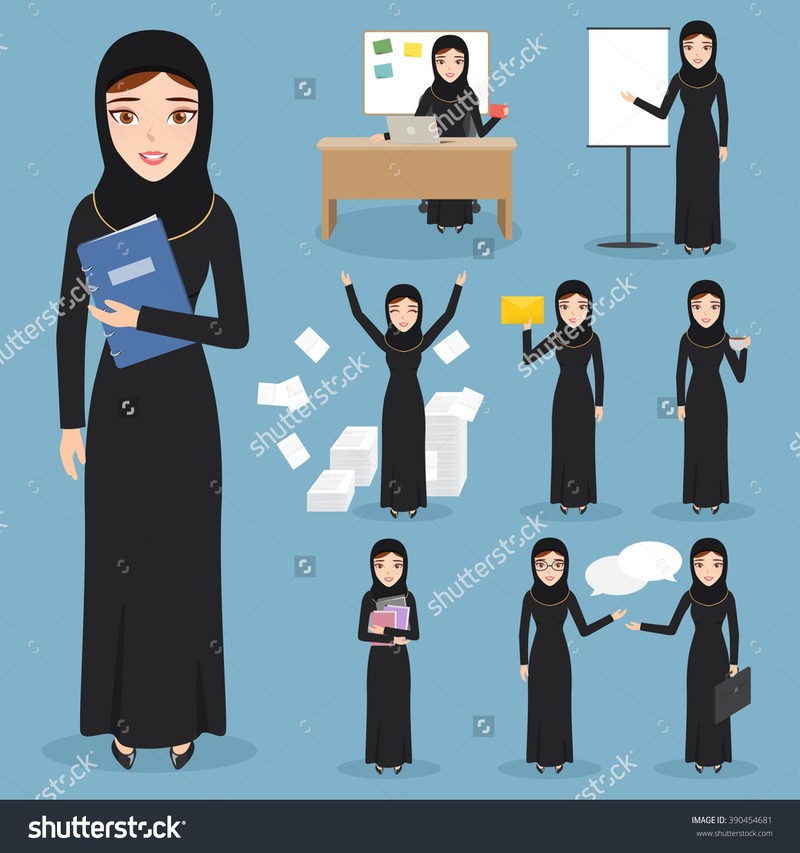 stock-vector-set-of-business-arab-woman-character-with-hijab-people-character-390454681