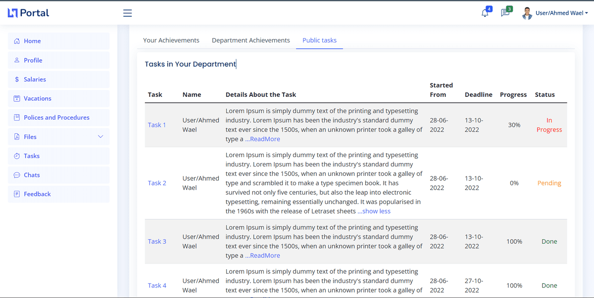 Shared Tasks in the department