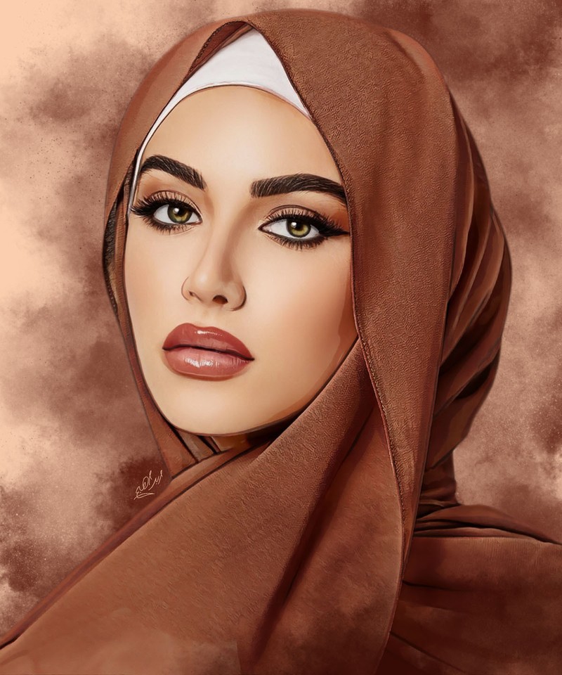 امرأه محجبة رسم ديجيتال واقعي