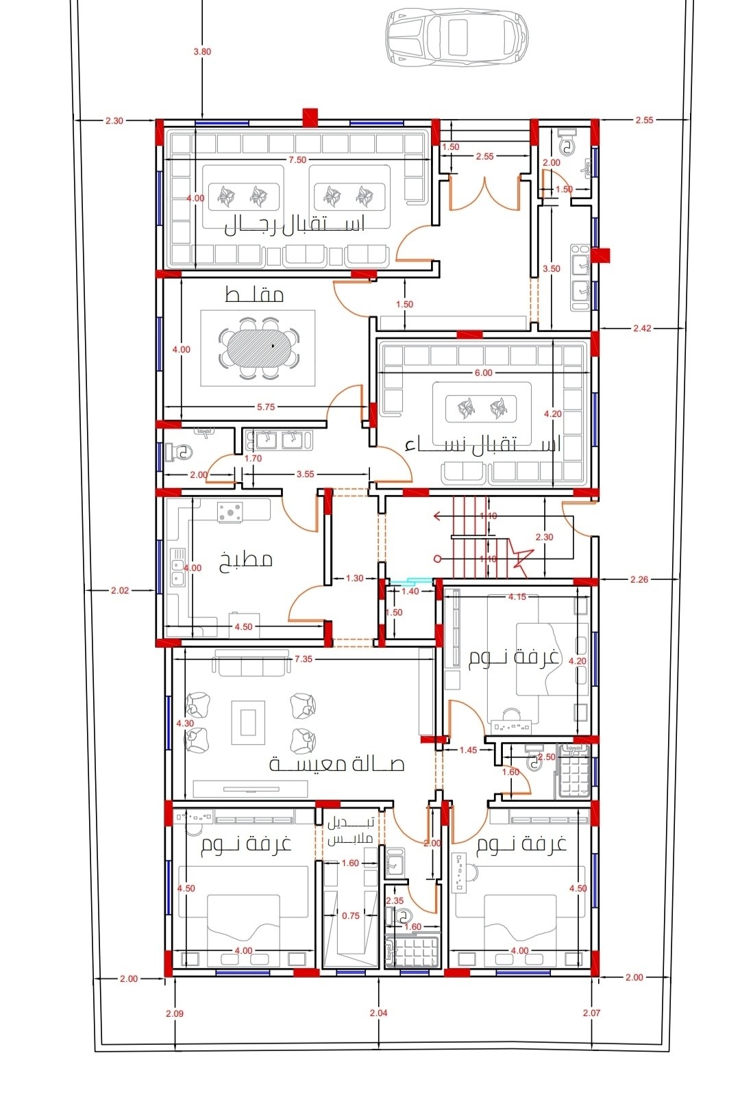 مخطط دور ارضي لفيلا بمساحة ٥٥٠ متر مربع